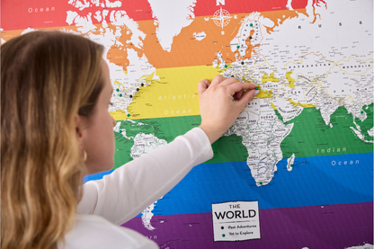 Push Pin World Map (Pin Board) - Rainbow Pride