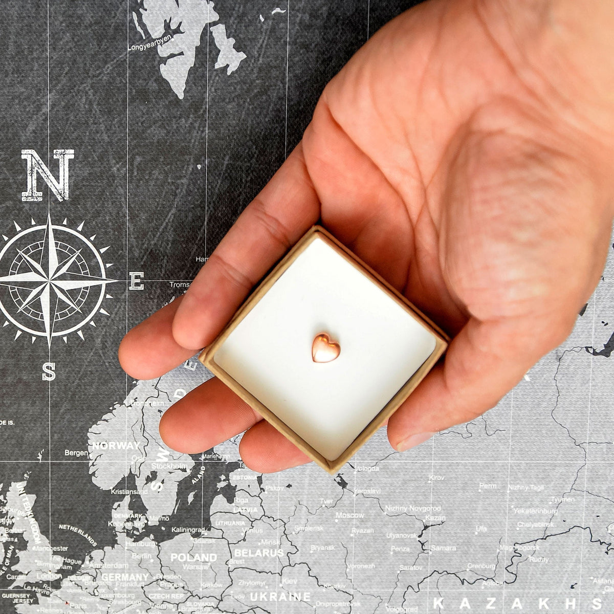 Rose Gold Heart Map Push Pin - Conquest Maps LLC