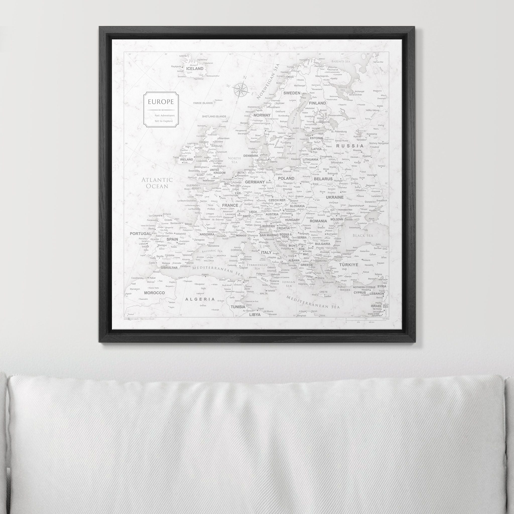 Push Pin Europe Map (Pin Board) - Classic Marble CM Pin Board