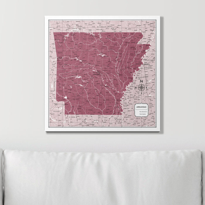 Push Pin Arkansas Map (Pin Board) - Burgundy Color Splash