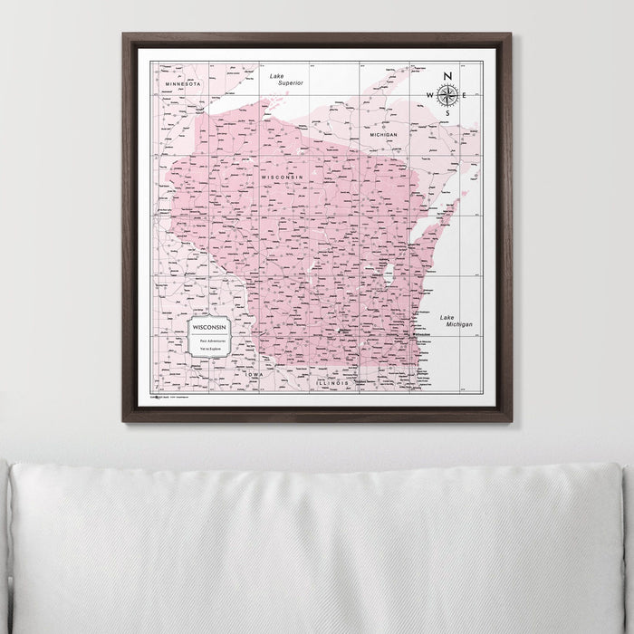 Push Pin Wisconsin Map (Pin Board) - Pink Color Splash CM Pin Board