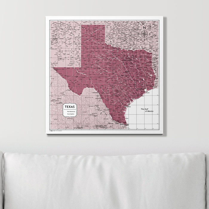 Push Pin Texas Map (Pin Board) - Burgundy Color Splash