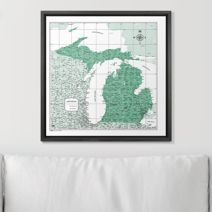 Push Pin Michigan Map (Pin Board) - Green Color Splash