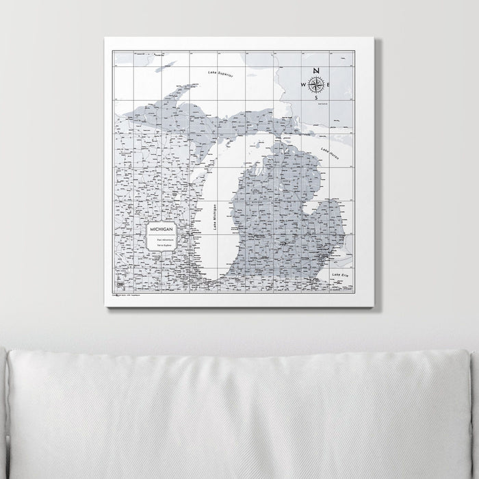 Push Pin Michigan Map (Pin Board) - Light Gray Color Splash