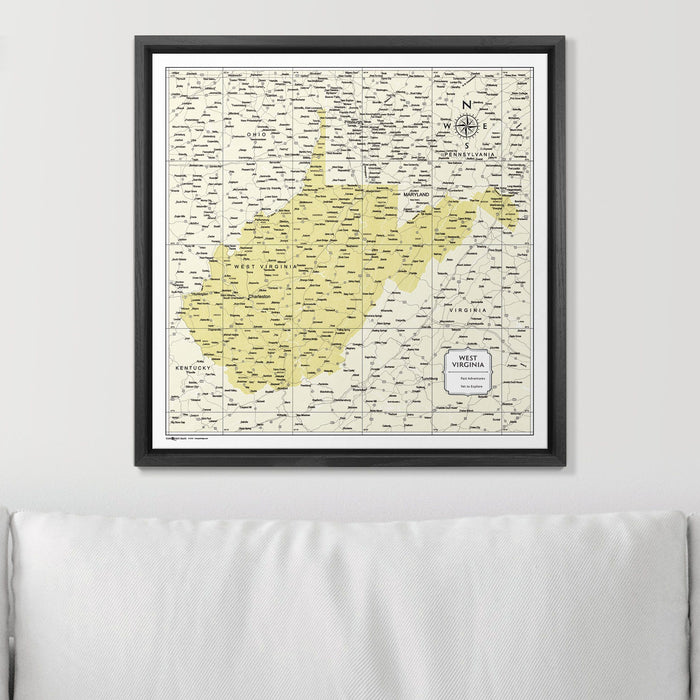 Push Pin West Virginia Map (Pin Board) - Yellow Color Splash