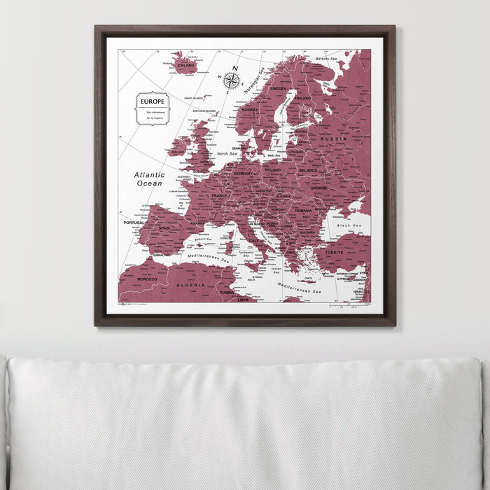 Push Pin Europe Map (Pin Board) - Burgundy Color Splash CM Pin Board