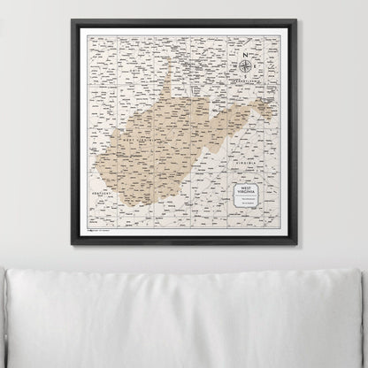 Push Pin West Virginia Map (Pin Board) - Light Brown Color Splash CM Pin Board