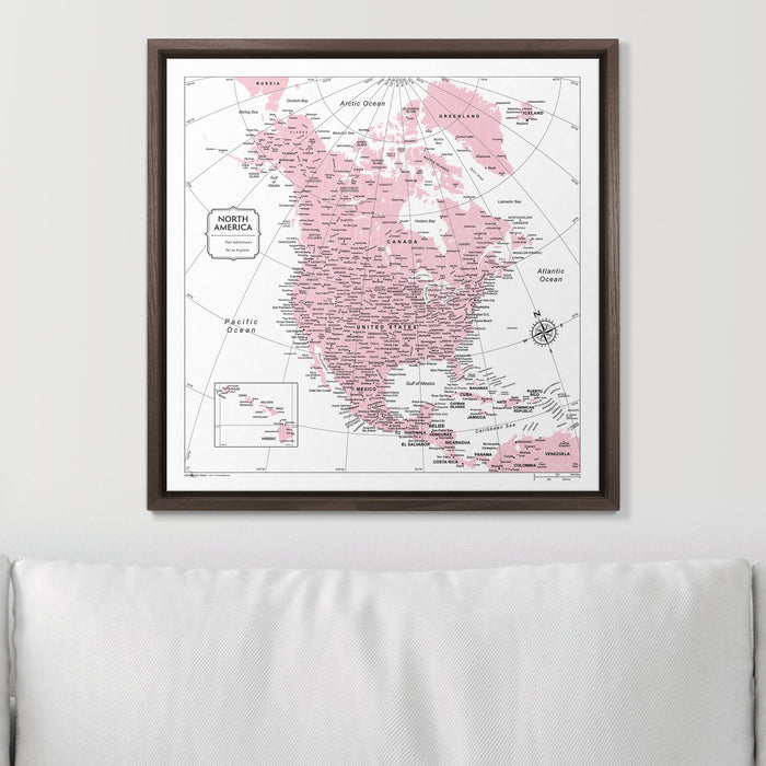 Push Pin North America Map (Pin Board) - Pink Color Splash