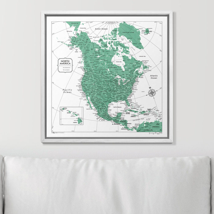 Push Pin North America Map (Pin Board) - Green Color Splash