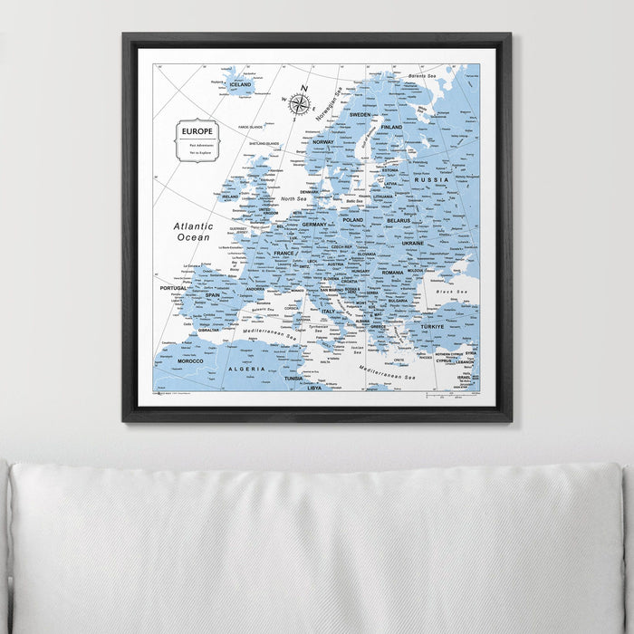 Push Pin Europe Map (Pin Board) - Light Blue Color Splash