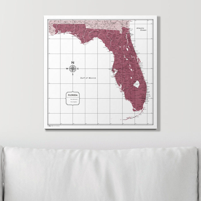 Push Pin Florida Map (Pin Board) - Burgundy Color Splash CM Pin Board