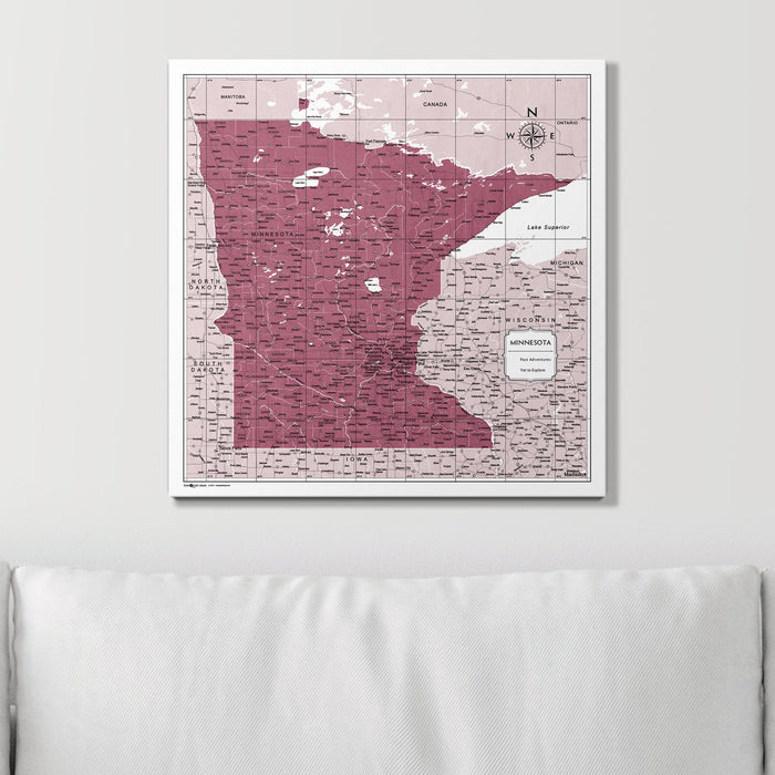 Push Pin Minnesota Map (Pin Board) - Burgundy Color Splash
