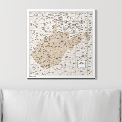 Push Pin West Virginia Map (Pin Board) - Light Brown Color Splash CM Pin Board