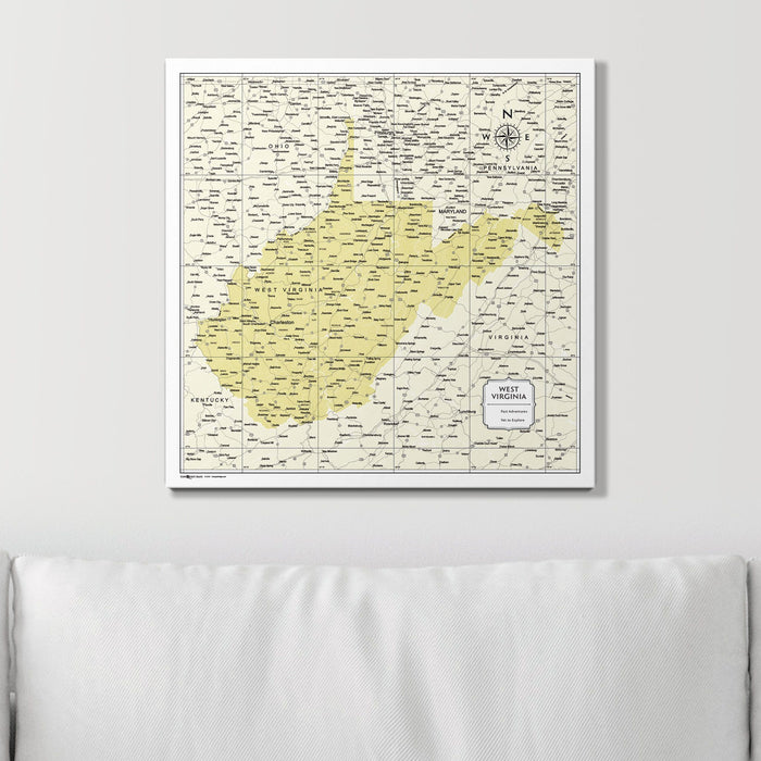 Push Pin West Virginia Map (Pin Board) - Yellow Color Splash