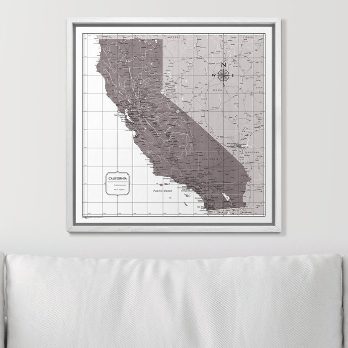 Push Pin California Map (Pin Board) - Dark Brown Color Splash