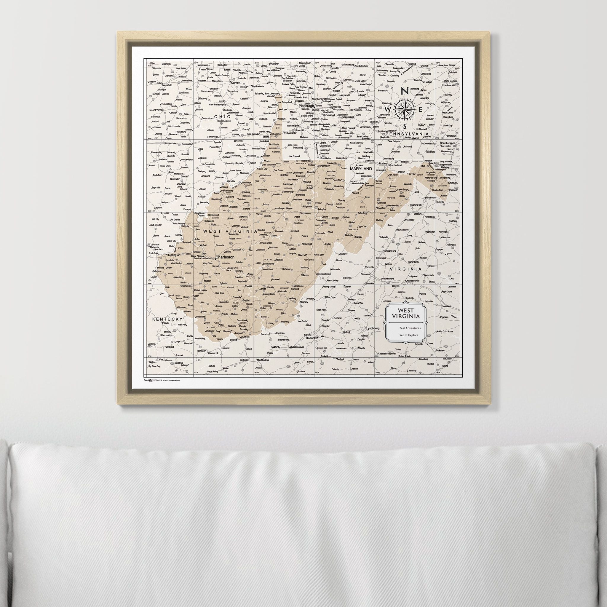 Push Pin West Virginia Map (Pin Board) - Light Brown Color Splash CM Pin Board