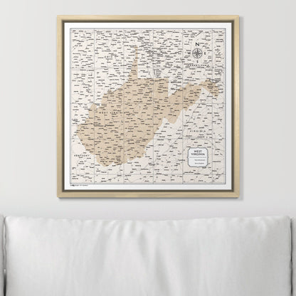 Push Pin West Virginia Map (Pin Board) - Light Brown Color Splash CM Pin Board