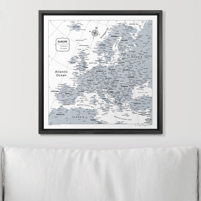 Push Pin Europe Map (Pin Board) - Light Gray Color Splash