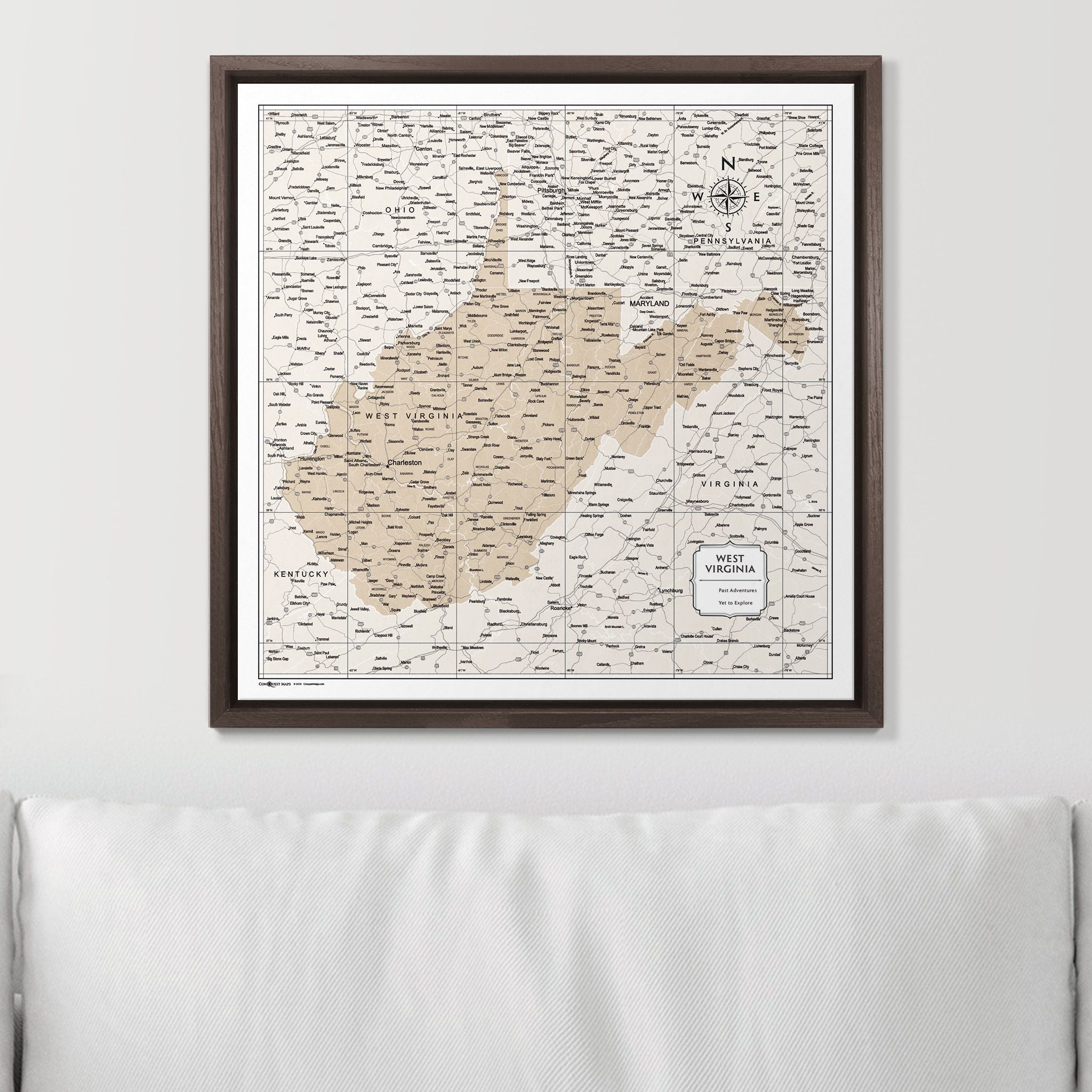 Push Pin West Virginia Map (Pin Board) - Light Brown Color Splash CM Pin Board
