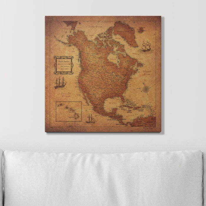 Push Pin North America Map (Pin Board) - Golden Aged