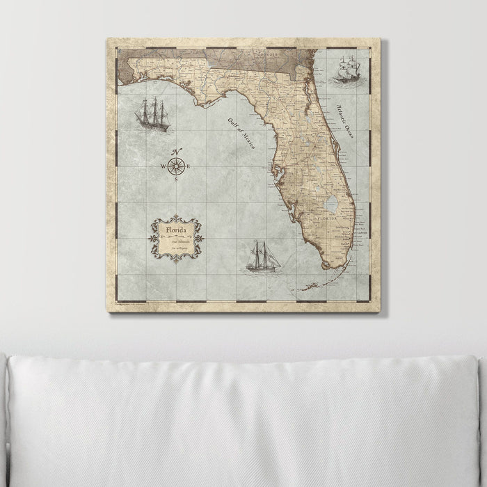 Push Pin Florida Map (Pin Board) - Rustic Vintage