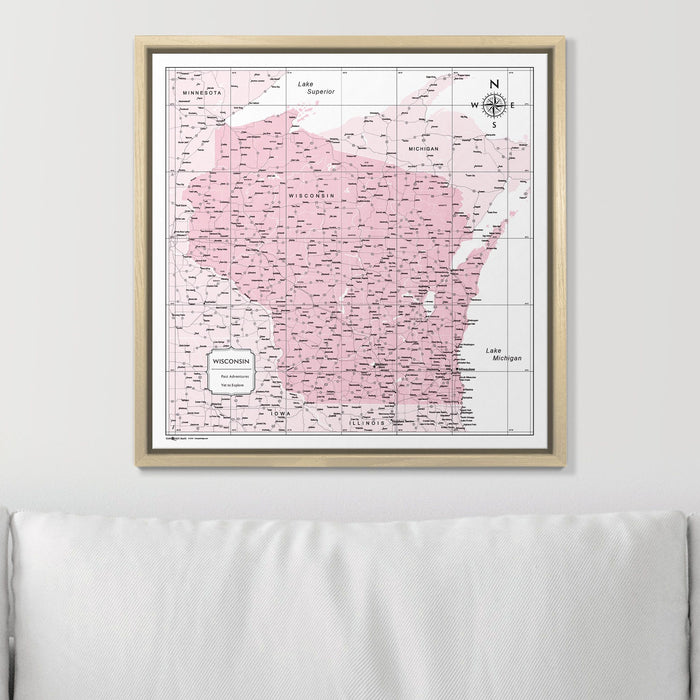 Push Pin Wisconsin Map (Pin Board) - Pink Color Splash CM Pin Board