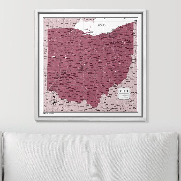 Push Pin Ohio Map (Pin Board) - Burgundy Color Splash