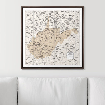 Push Pin West Virginia Map (Pin Board) - Light Brown Color Splash CM Pin Board