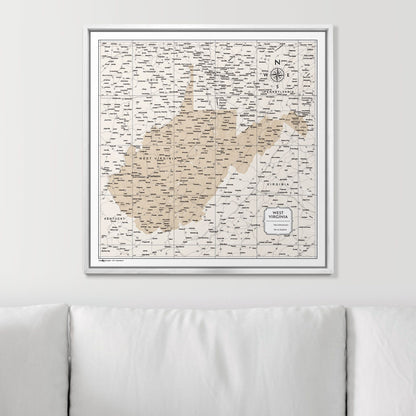 Push Pin West Virginia Map (Pin Board) - Light Brown Color Splash CM Pin Board