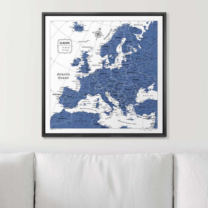 Push Pin Europe Map (Pin Board) - Navy Color Splash