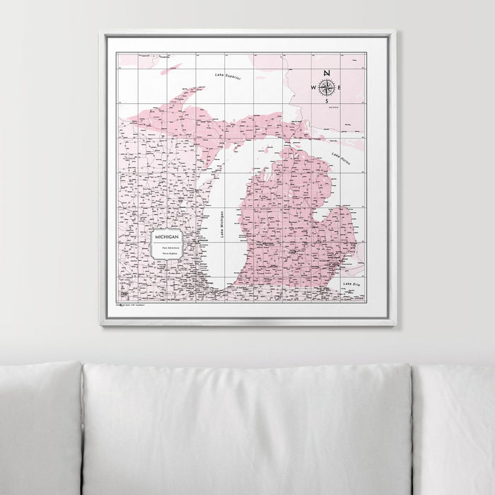 Push Pin Michigan Map (Pin Board) - Pink Color Splash CM Pin Board