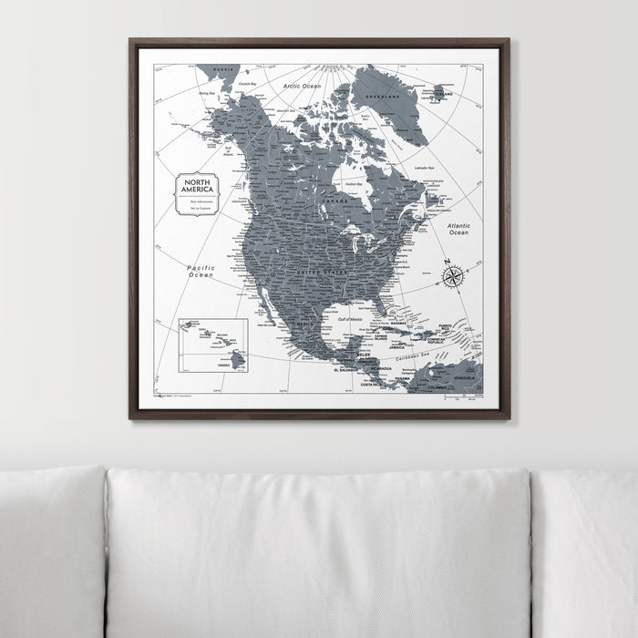 Push Pin North America Map (Pin Board) - Dark Gray Color Splash