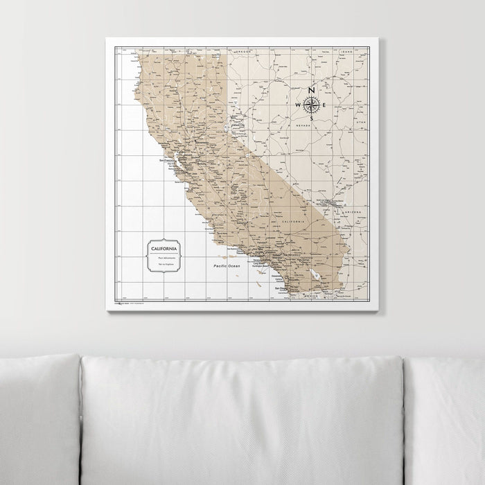 Push Pin California Map (Pin Board) - Light Brown Color Splash
