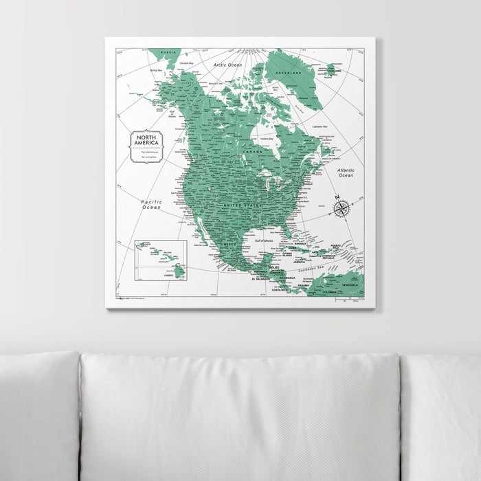 Push Pin North America Map (Pin Board) - Green Color Splash