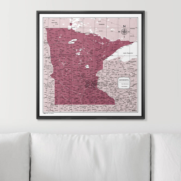 Push Pin Minnesota Map (Pin Board) - Burgundy Color Splash