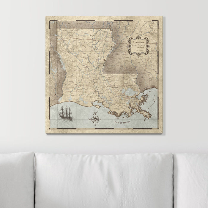 Push Pin Louisiana Map (Pin Board) - Rustic Vintage