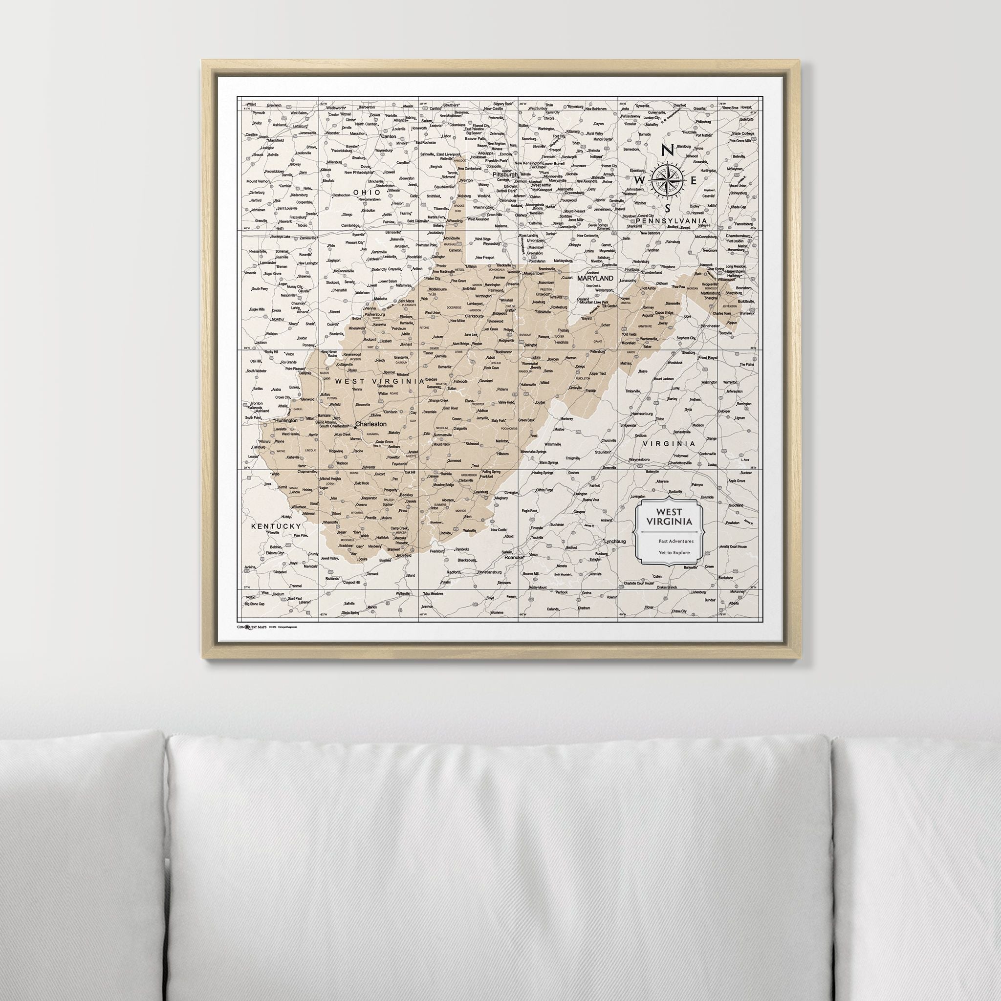 Push Pin West Virginia Map (Pin Board) - Light Brown Color Splash CM Pin Board