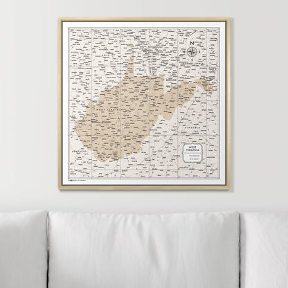 Push Pin West Virginia Map (Pin Board) - Light Brown Color Splash CM Pin Board