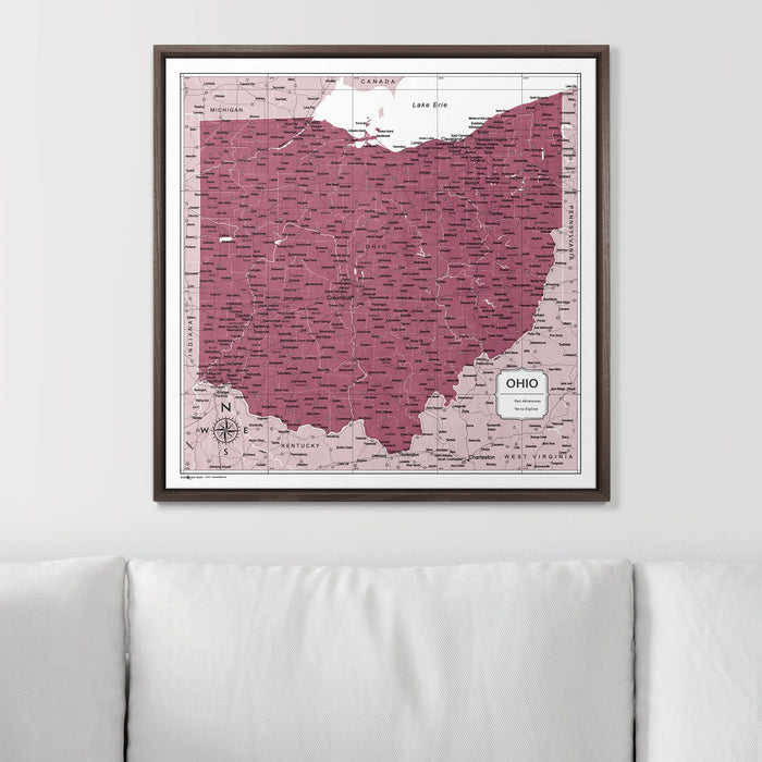 Push Pin Ohio Map (Pin Board) - Burgundy Color Splash