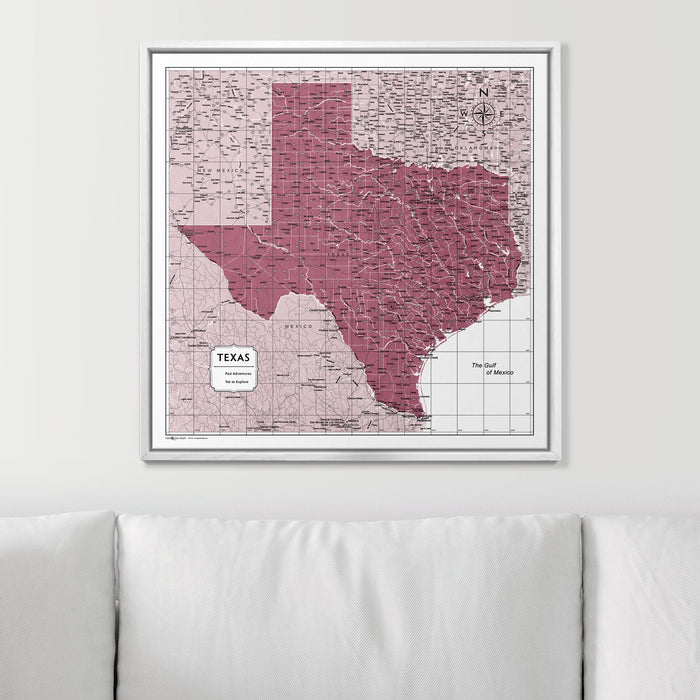 Push Pin Texas Map (Pin Board) - Burgundy Color Splash