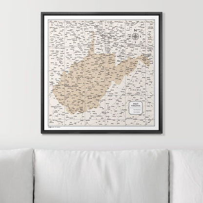 Push Pin West Virginia Map (Pin Board) - Light Brown Color Splash CM Pin Board