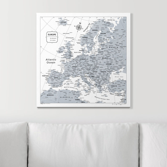 Push Pin Europe Map (Pin Board) - Light Gray Color Splash