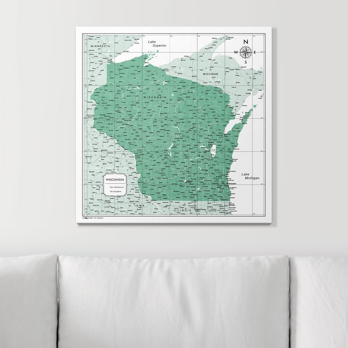 Push Pin Wisconsin Map (Pin Board) - Green Color Splash
