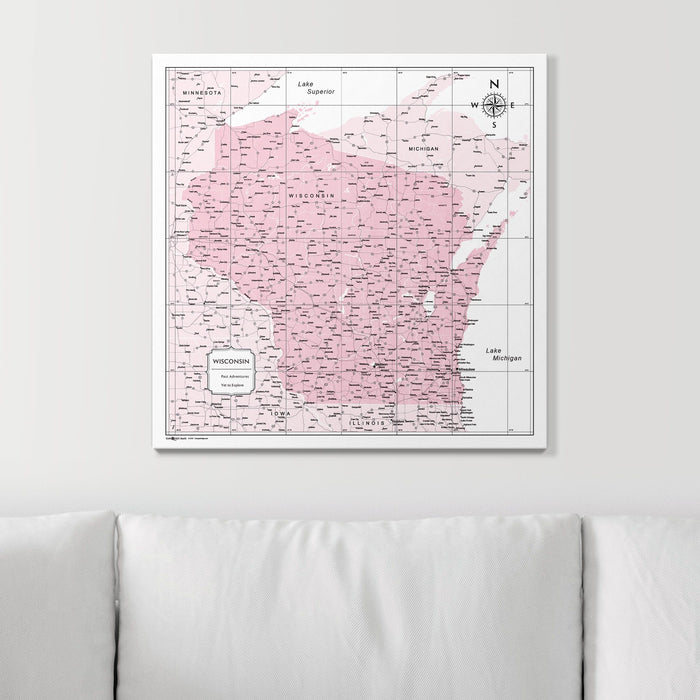 Push Pin Wisconsin Map (Pin Board) - Pink Color Splash
