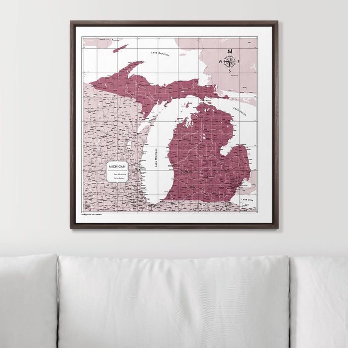 Push Pin Michigan Map (Pin Board) - Burgundy Color Splash