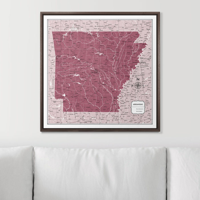 Push Pin Arkansas Map (Pin Board) - Burgundy Color Splash