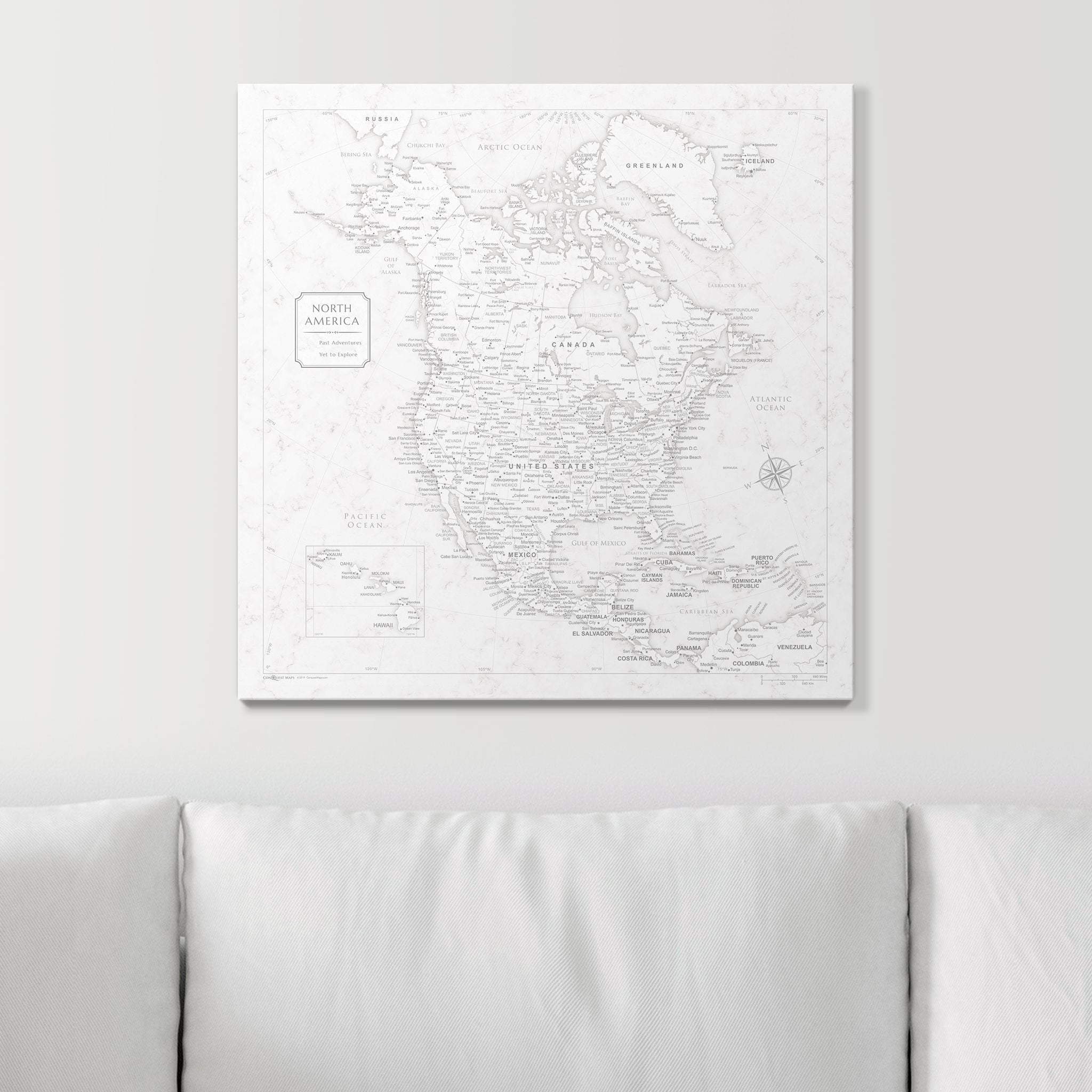 Push Pin North America Map (Pin Board) - Classic Marble CM Pin Board