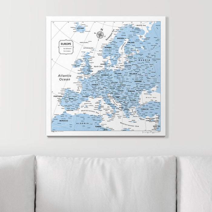 Push Pin Europe Map (Pin Board) - Light Blue Color Splash