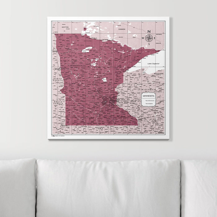 Push Pin Minnesota Map (Pin Board) - Burgundy Color Splash CM Pin Board