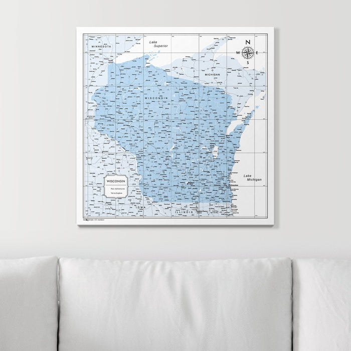 Push Pin Wisconsin Map (Pin Board) - Light Blue Color Splash